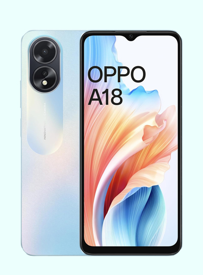 OPPO A18 (Glowing Blue, 4GB RAM, 64GB Storage)